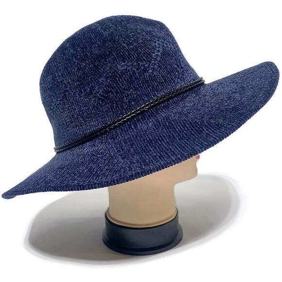 Kayla Francescas Panama Hat With Braided Belt Dark Blue Packable - Picture 1 of 8